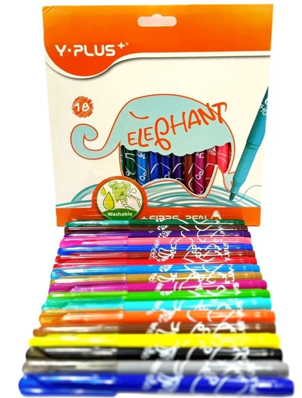 ⁦أقلام تلوين فلوماستر قابلة للغسل Y-PLUS Elephant 18 لون⁩ - الصورة ⁦2⁩