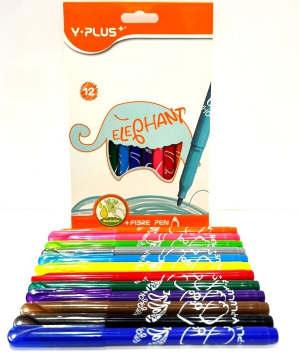 ⁦أقلام تلوين فلوماستر قابلة للغسل Y-PLUS Elephant – 12 لون⁩ - الصورة ⁦2⁩