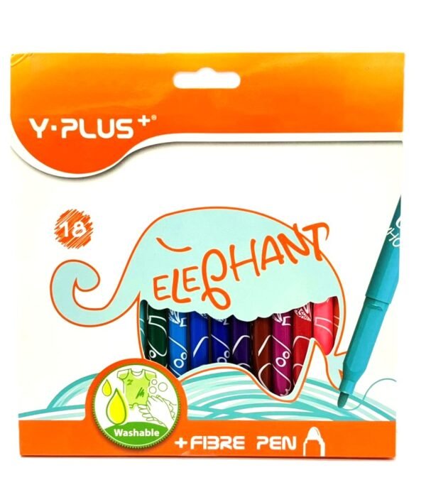 ⁦أقلام تلوين فلوماستر قابلة للغسل Y-PLUS Elephant 18 لون⁩ - الصورة ⁦1⁩